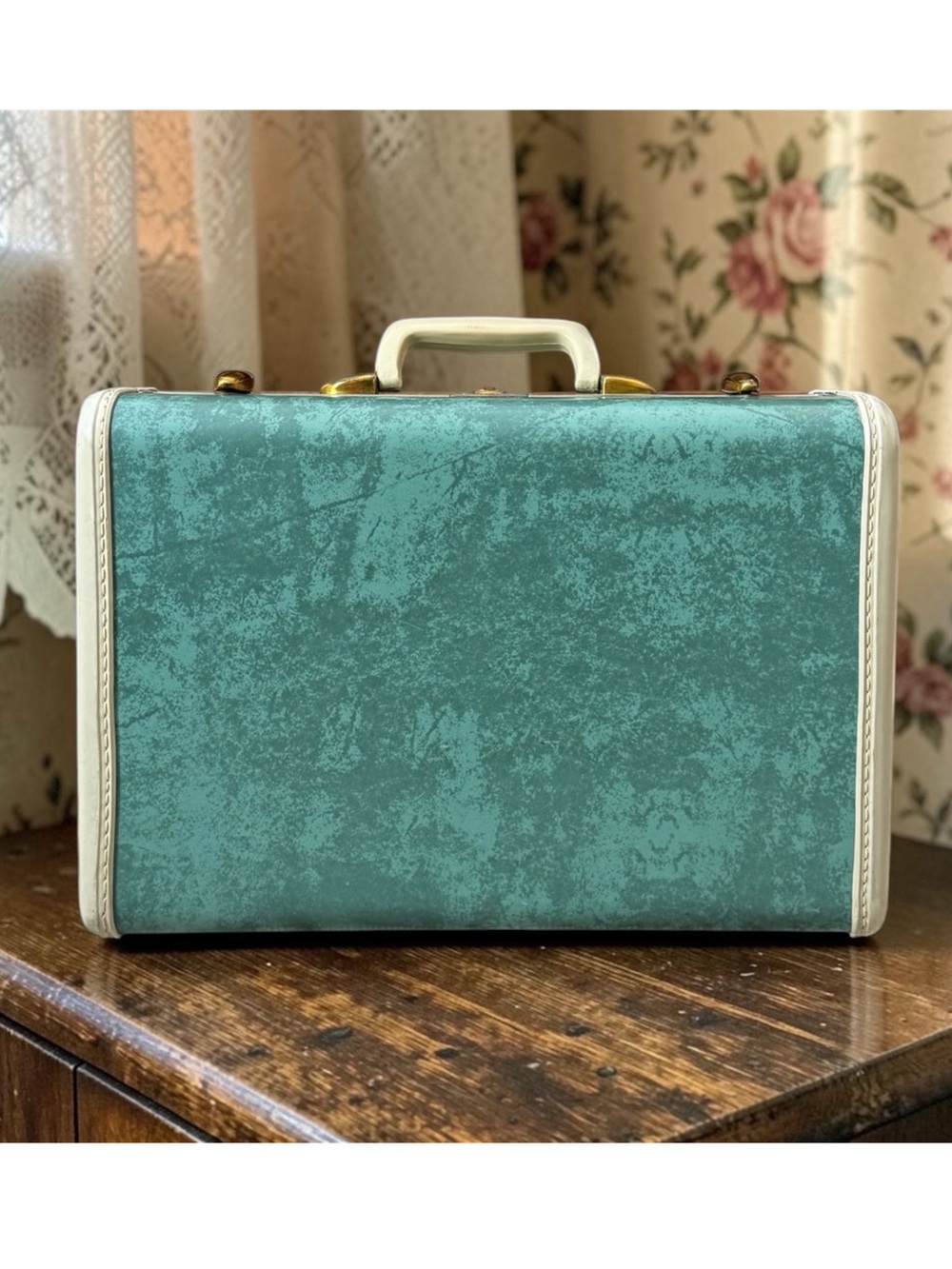 50s Vintage Samsonite Suitcase Luggage Overnighter Green Marble 15”